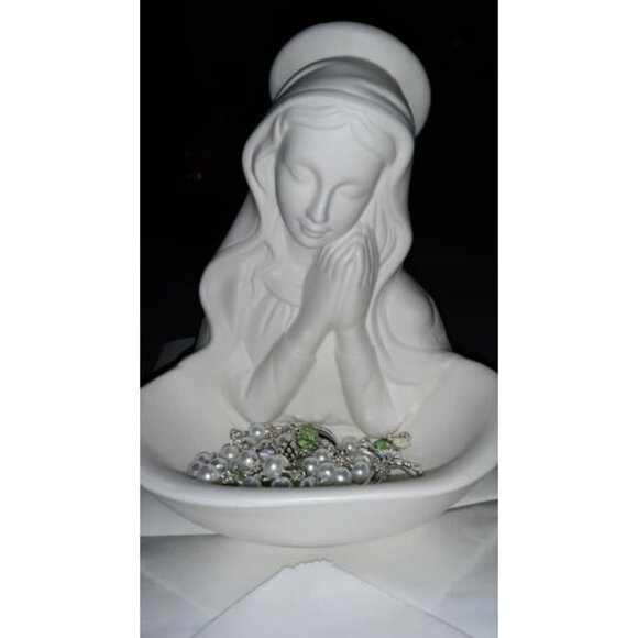 Our Lady of Grace Madonna Icon Statue 5" Porcelain Relic Keepsake Rosary Holder - Picture 1 of 2